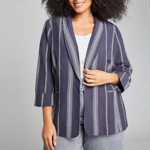 Lane Bryant Blue Linen Blend Blazer - New - Size 26 - Picture 1 of 7